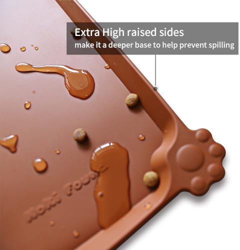 Hoki Found Silicone Pet Food Tray - Non Slip Pet Dog Bowl Mats - Cat Waterproof Mat for Carpet - Caramel - Image 2