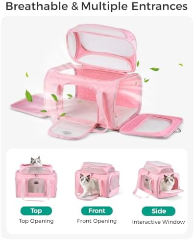 Airline Approved Cat Carrier with Expandable Top, 17x11x9.5 in, Pink - Image 5