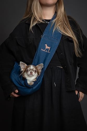 Noah & Paw Dog Sling Carrier for Small Dogs 3-10lb, Dog Sling for Small Dogs and Cats, Dog Carrier with Adjustable Padded Strap, Vegan Denim Lined with Fur, 3X Safety Features, Machine Washable - Image 2