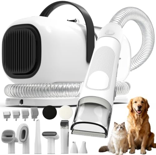 Dog Grooming Kit with Vacuum, 12000Pa Pet Electric Clipper & Nail Grinder by AiRiOBO
