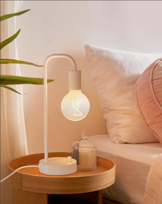 ONEWISH Industrial Small Table Lamp for Bedroom, Fully Dimmable Modern Beside Lamps with 2700K Warm Light Bulb for Kids Reading, White Nightstand Lamps for Living Room, Dorm,Home Office - Image 8