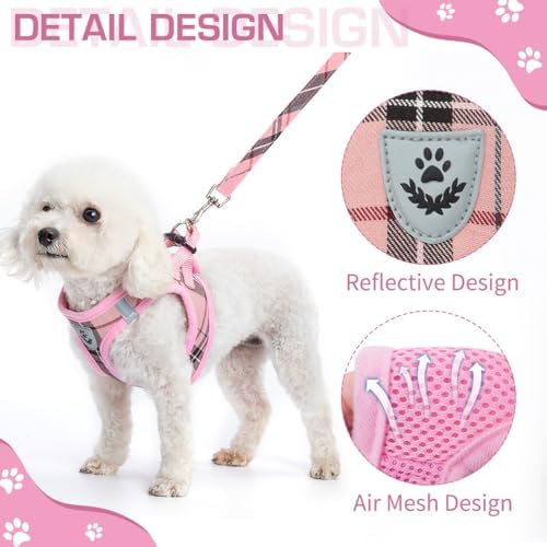 KOOLTAIL Dog Harness for Small Medium Dogs ,Dog Harness and Leash Set, Step in No Pull Soft Mesh Padded Adjustable and Reflective Pet Vest Harness Puppy, Plaid Extra Harness for XS S Dogs, Pink M - Image 4