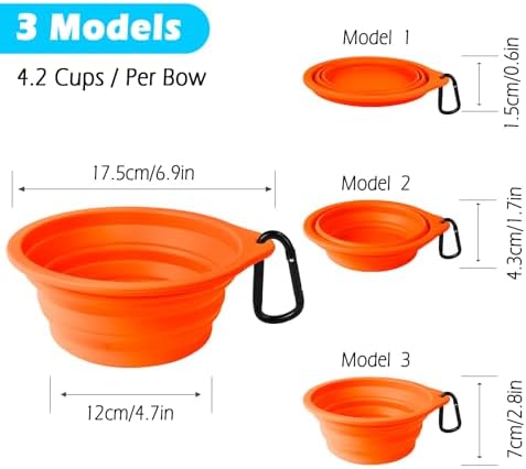 PetBonus 2-Pack Large Silicone Collapsible Dog Bowls, 34oz/1000ml BPA Free Portable Foldable Travel Bowl for Pet Cat, Food Water Feeding Dish for Camping with 2 Carabiners (Orange, Yellow) - Image 3