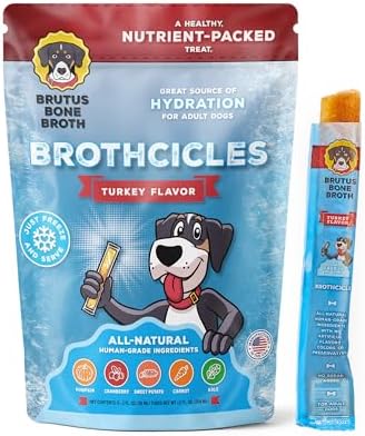 Brutus Brothcicles Frozen Dog Treats - Turkey Flavor Dog Popsicle Snack, Hydrating Frozen Enrichment Treat with Superfoods,12 Fl Oz Pack of 1 (2 oz per Stick) by BrutusBoneBrothforDogs