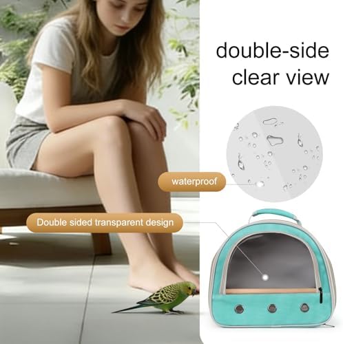 Bird Carrier, Portable Small Bird Parrot Parakeet Carrier with Standing Perch and Stainless Steel Tray, Side Access Window Collapsible (Green, Horizontal Perch) - Image 5