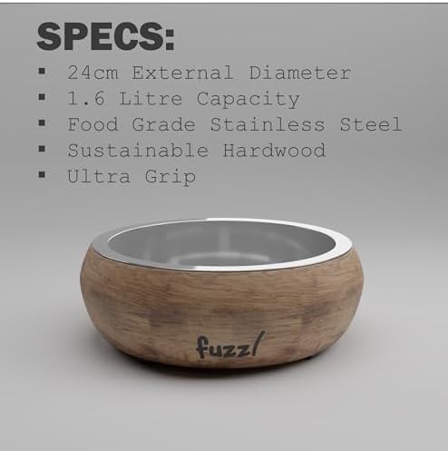 Fuzzl Titan Mango Wood & Stainless Steel Bowl 9.5 Inch Large - Natural Dog Bowl for Indoors and Outdoors with Rubber Base - Image 2