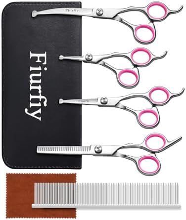Furry Professional Pet Grooming Scissors with Safety Round Heads - 6 in 1 Curved Scissors for Dogs and Cats by Unknown