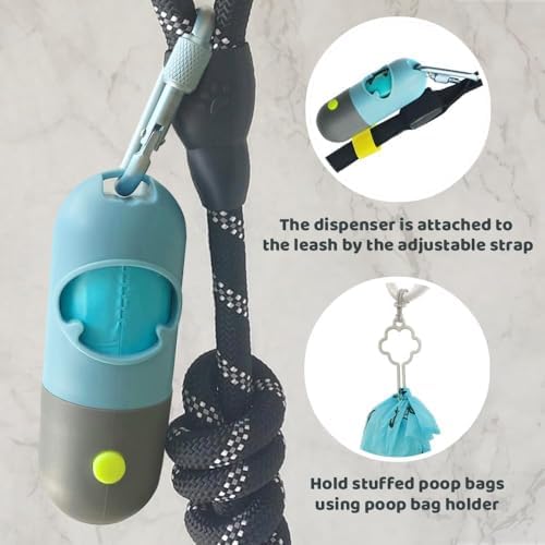 Dog Poop Bag Dispenser with Built-in LED Flashlight and Metal Clip for Leash, Pet Waste Bag Holder, Dog Walking Accessory (Blue) - Image 3