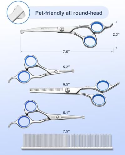 6-in-1 Dog Grooming Scissors - Professional Stainless Steel Hair Cutting Kit with Safety Rounded Tips, Ergonomic Soft-Grip Handles for Small & Large Dogs, Cats - Image 2