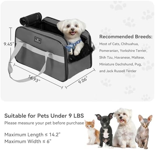 PETSFIT Multipurpose Center Console Dog Car Seat, Airline Approved Dog Car Carrier with Safety Tether and Pockets, Portable Cat Car Seat, Dog Car Seats for Small Dogs, Cats Up to 9 LBS (Deep Grey) - Image 5