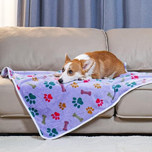 Luciphia 1 Pack 3 Blankets Fluffy Premium Fleece Pet Blanket Flannel Paw Bone Printed Throw for Dog Cat(Large 41x31'', Purple/Pink/White) - Image 3