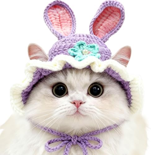Cute Cat Hats Costume Suitable for 5 to16 lbs - Rabbit Kitten Hat Head Circumference 11" or Less Cat Hats for Cats only Pet Christmas Photography Outfits by floofelove