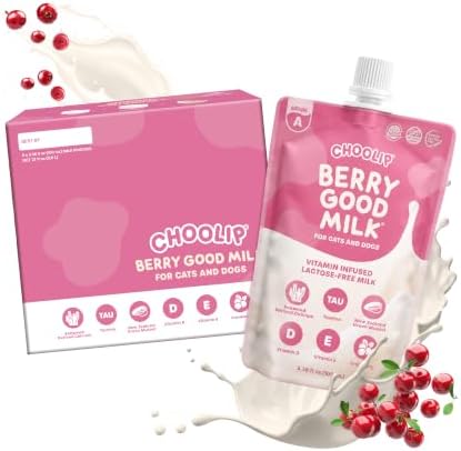 Choolip Berry Good Milk for Cats & Dogs – Lactose-Free Pet Milk Pouches – Vet-Formulated Hydrating Drink with Cranberry, CoQ10, Glucosamine & Omega-3 (100mL x 8 Pouches) by CHOOLIP