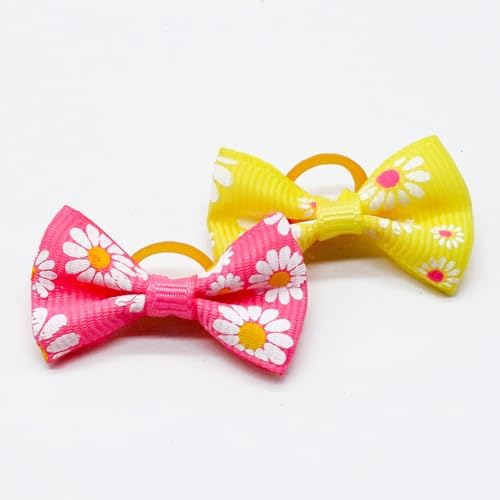 20Pcs/10 Pairs Daisy Yorkie Dog Puppy Hair Bows with Rubber Bands Hair Accessories Bow Pet Grooming Cute Pet Small Hair Bowknot (Daisy) - Image 6