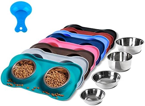 Hubulk Pet Dog Bowls 2 Stainless Steel Dog Bowl with No Spill Non-Skid Silicone Mat + Pet Food Scoop Water and Food Feeder Bowls for Feeding Small Medium Large Dogs Cats Puppies (Extra Large, Green) by Hubulk