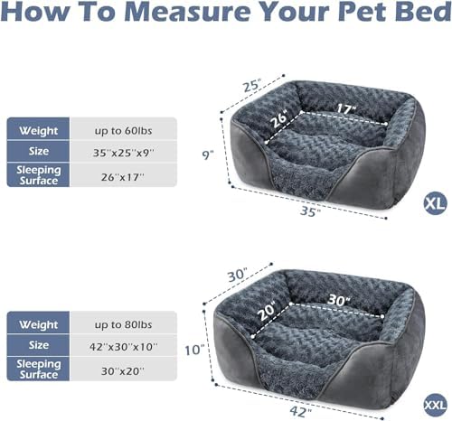 INVENHO X-Large Dog Bed for Large, Medium, Small Dogs - Rectangle, Washable, Orthopedic, Soft Calming Sleeping Puppy Bed - Durable Pet Cuddler with Anti-Slip Bottom - XL (35"x25"x10") - Image 5