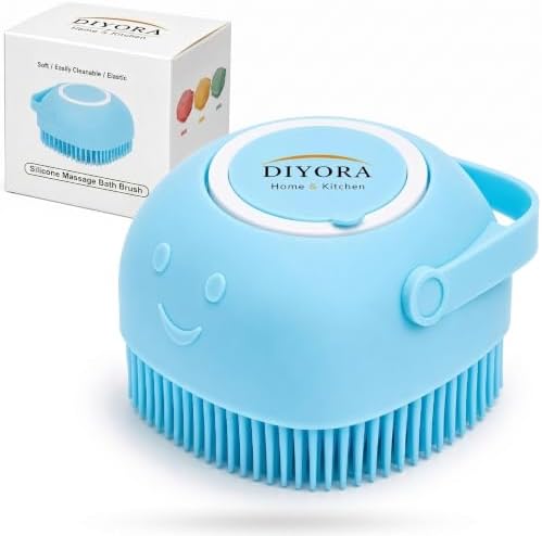 DIYORA Pet Shampoo Brush, 2-in-1 Silicone Bath Brush with Soap Dispenser for Dogs & Cats, Grooming, Massaging, Shedding & Deep Cleaning Tool for Short Hair, Long Hair & Small Pets(Blue) by DIYORA