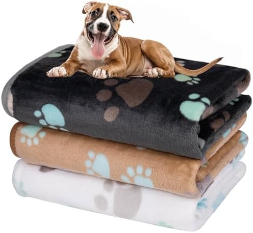 Dono 1 Pack 3 Dog Blankets for Small Dogs, Soft Fluffy Paw Print Pattern Fleece Pet Blanket Warm Sleep Mat, Puppy Kitten Blanket Doggy Mat for Dog Cat Kitten Doggy -23 * 16in by Dono