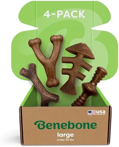 Benebone Large 4-Pack Dog Toys for Aggressive Chewers – Under 90 lbs by Benebone