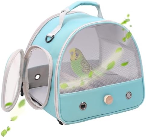 Bird Carrier, Portable Small Bird Parrot Parakeet Carrier with Standing Perch and Soft Mat, Side Access Window Collapsible (Green, Mesh Windows) by halinfer