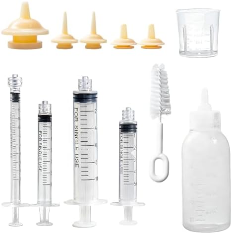 Newborn Pet Feeding Kit, 100ml Small Animal Nursing Bottle with BPA-Free Nipple, Oral Syringe, Measuring Cup & Cleaning Brush for Kittens, Puppies, Rabbits, Squirrels | Safe Hygienic Milk Feeder Set by Geehouz