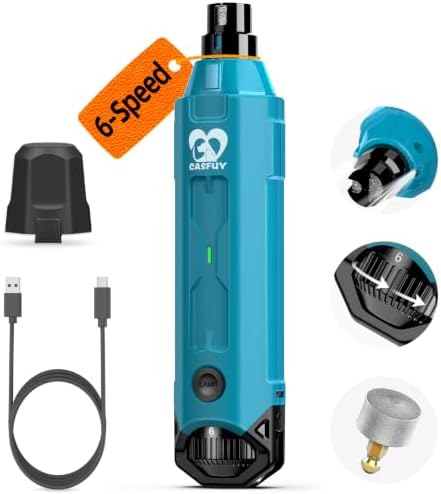 Casfuy 6-Speed Dog Nail Grinder - Newest Enhanced Pet Nail Grinder Super Quiet Rechargeable Electric Dog Nail Trimmer Painless Paws Grooming & Smoothing Tool for Large Medium Small Dogs (Bright Blue) by casfuy