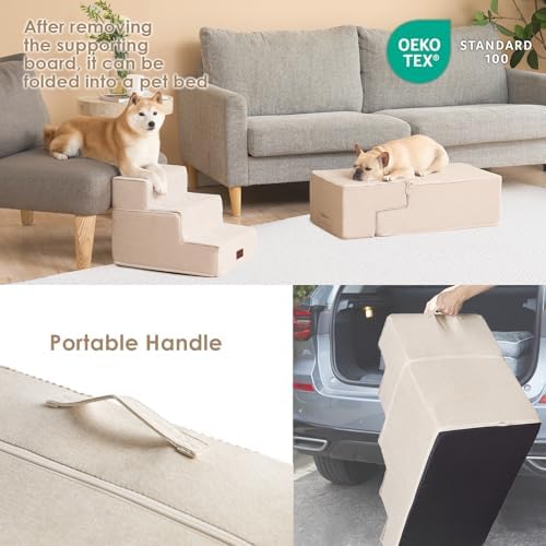 EHEYCIGA Dog Stairs for Bed 18" H, 4-Step Dog Steps for High Bed, Beige - Image 5