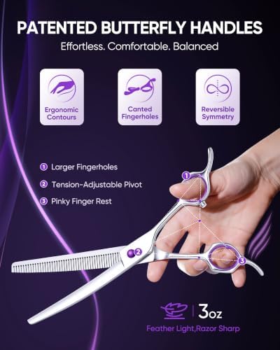 ULG 7.5 Inch Curved Thinning Shears for Dogs, 46T Grooming Scissors - Image 3