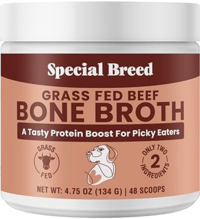 Bone Broth Powder for Dogs and Cats - Dog & Cat Food Topper for Picky Eaters - Grass Fed Beef Bone Broth Supplement - Supports Hydration, Joint, Immunity & Heart Health - Serve Dry or Wet - 4.75oz by SpecialBreedCo