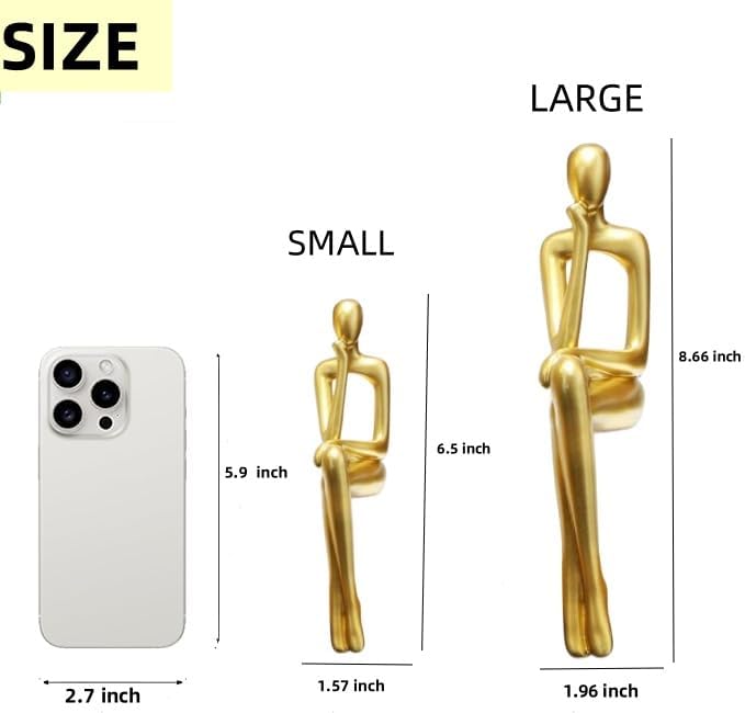 Prettidecor Gold Decor Reading Thinker Resin Statues Set of 3 | Office Coffee Shelf Table Desk Decor Abstract Decoration for Living Room Bedroom Collectable Figurines - Image 5