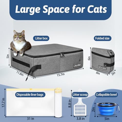 Petskd Portable Cat Travel Litter Box with Lid, Grey - Image 2