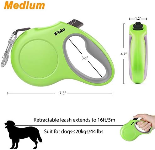 Fida Retractable Dog Leash with Dispenser and Poop Bags, 16 ft, Green - Image 6