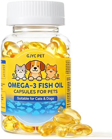 Fish Oil for Dogs & Cats, 60 Softgels – Salmon Oil Omega 3 with EPA & DHA for Skin & Coat, Joint & Heart Health – Fish Oil Capsules with Vitamin A, D3 & E – Daily Wellness Supplement by GJYCPET