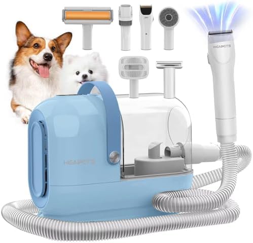 HEAPETS Dog Grooming Vacuum Kit - 3L Vacuum with 7 Tools, Low Noise Electric Clipper and Brush for Pet Shedding at Home, Blue by Heapets