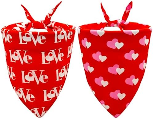 Valentines Dog Bandanas 2PCS-Small,Love Pet Scarf for Boys and Girls,Heart Bandana for Weddings,Parties,and Holidays,Dog Outfit Gifts for Small Dogs and Cats(Red) by CozyHaus