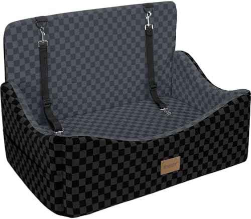 JOEJOY Dog Car Seat for Medium/Large Dogs - Reversible Dual-Sided Travel Dog Car Bed with Memory Foam, Washable Pet Booster Seat for Dogs up to 55 lbs or 2 Small Dogs, 2 Safety Leashes, Dark Grey by JOEJOY