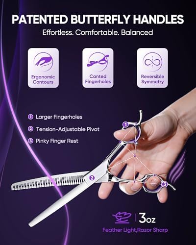 ULG 7.5” Dog Grooming Chunker Shears – 30° Curved Pet Grooming Scissors, Japanese 440C Stainless Steel, 30 Comb & Chunker Teeth, 60% Thinning Rate, Reversible Butterfly Handles for Face, Nose & Body - Image 3