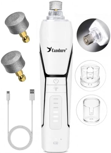 Candure Whisper Quiet Dog Nail Grinder with 360 Degree LED Light, 6-Speed Rechargeable Pet Nail Trimmers with Extra Grinding Head for Safe, Stress-Free Grooming for All Pet Sizes (White) by Candure