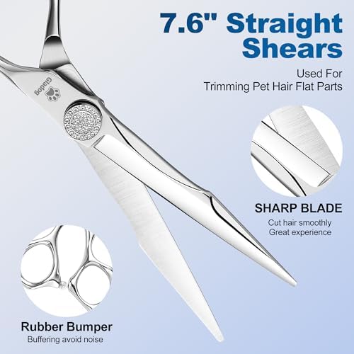 GLADOG Luxury Dog Grooming Scissors Set - 7" Straight, 6.5" Thinning, 7" Chunkers, 7" Curved - 9CR Steel, Silver Luxe, Right Hand, Plastic Handle, 4 Count - Image 4