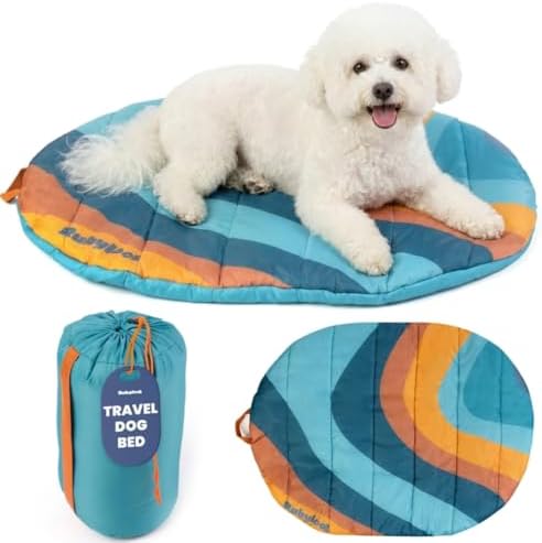 Travel Dog Bed, 30x22in, Foldable & Packable with Carry Bag, Teal by Rubyloo