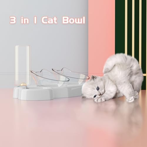 Marchul Raised Three Cat Dishes for Food and Water, Pet Feeding Bowls with Automatic Water Bottle - Image 3