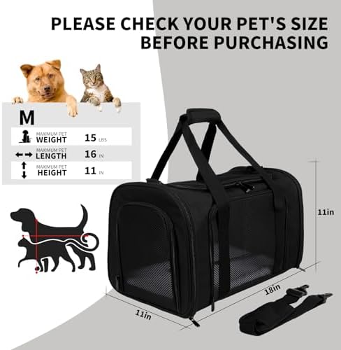 Carriers Soft-Sided Pet Carrier for Cats Dogs Under 15 lbs,TSA Airline Approved with 4 Ventilated Windows(Medium,Black) - Image 4