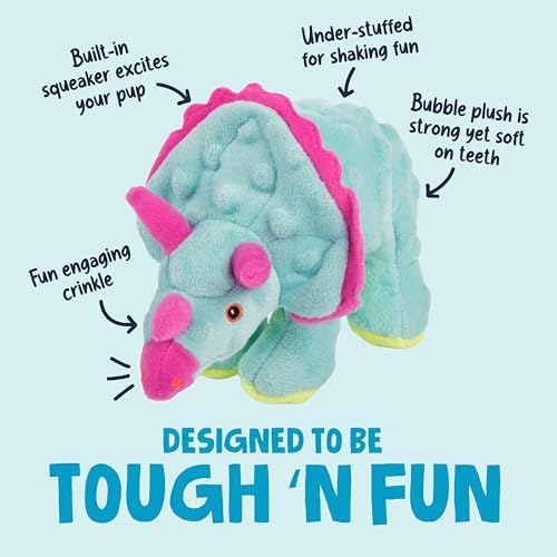 goDog Dinos Frills Squeaky Plush Dog Toy, Teal, Small - Image 2