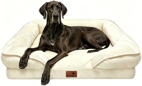 Spotted Play Orthopedic Dog Bed with Sides - Sofa Beds for Extra Large Dogs, Supportive Foam Pet Couch Bed with Washable Removable Cover, Waterproof Lining and Non-Slip Bottom, Ivory - XXL by Spotted+Play