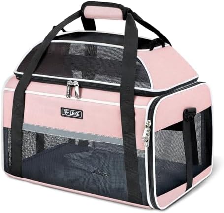 Lekereise Top-Expandable Pet Carrier 17x11x9.5 Inch Alaska Hawaiian Airline Approved Soft Sided Underseat to 12lbs Travel Carriers for Small Dogs and Cats with Locking Safety Zippers Anti-Scratch Mesh by Lekereise