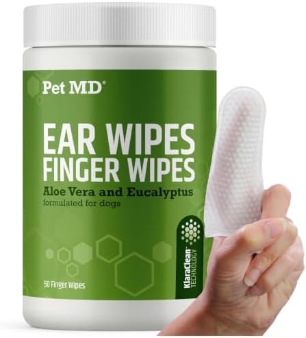 Pet MD Dog Ear Finger Wipes - with Eucalyptus & Aloe Vera for Dogs - 50 ct by PetMD