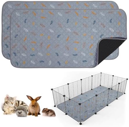 Sunheir 2 Pack Washable Guinea Pig Pee Pads, 24" x 48" Waterproof Reusable Guinea Pig Cage Liners, Absorbent Bedding Training Mat for Small Animal Guinea Pigs Rabbit Bunny Hamster - Light Grey by SUNHEIR