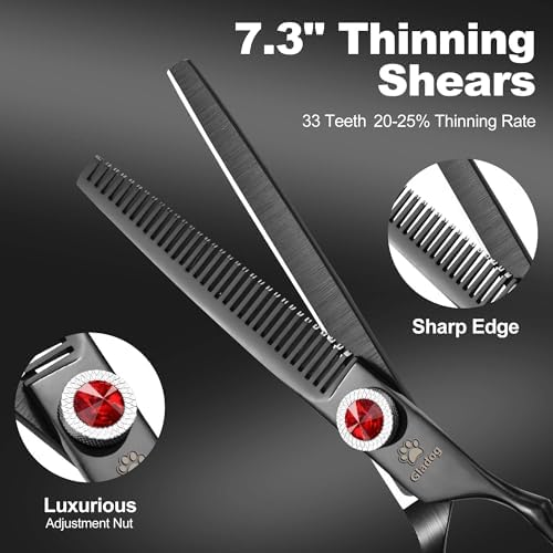 GLADOG 7 Inch Professional Dog Grooming Scissors Kit, Titanium Dog Scissors for Grooming, Heavy-Duty Dog Shears for Grooming, 6-in-1 Pet Grooming Scissors for Dogs (Pro Black) - Image 3