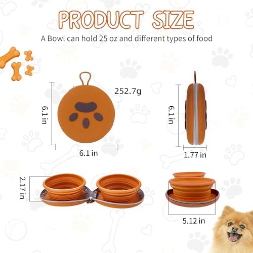 Collapsible Dog Bowls, 2-in-1 Pet Travel Food Water Feeder Brown - Image 4