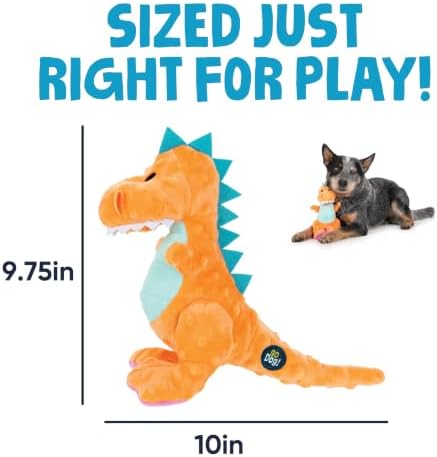 goDog Dinos T-Rex Squeaky Plush Dog Toy with Chew Guard Technology, Durable Fabric & Squeaker for Active Play, Orange, Medium - Image 3